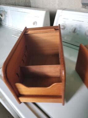 Vintage Mid Century Teak Tech Wood Tambour Roll Top Storage Organizer 12×7